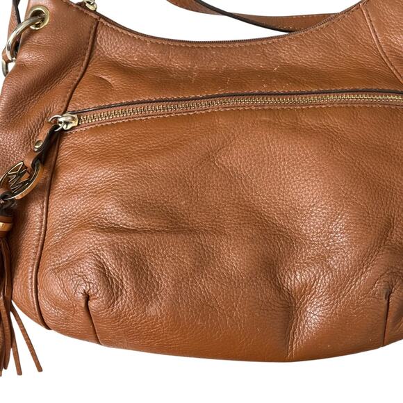 Michael Kors Crossbody Bag Pebbled Leather Fringe Tassel Gold Tone Hardware Logo - Picture 10 of 16